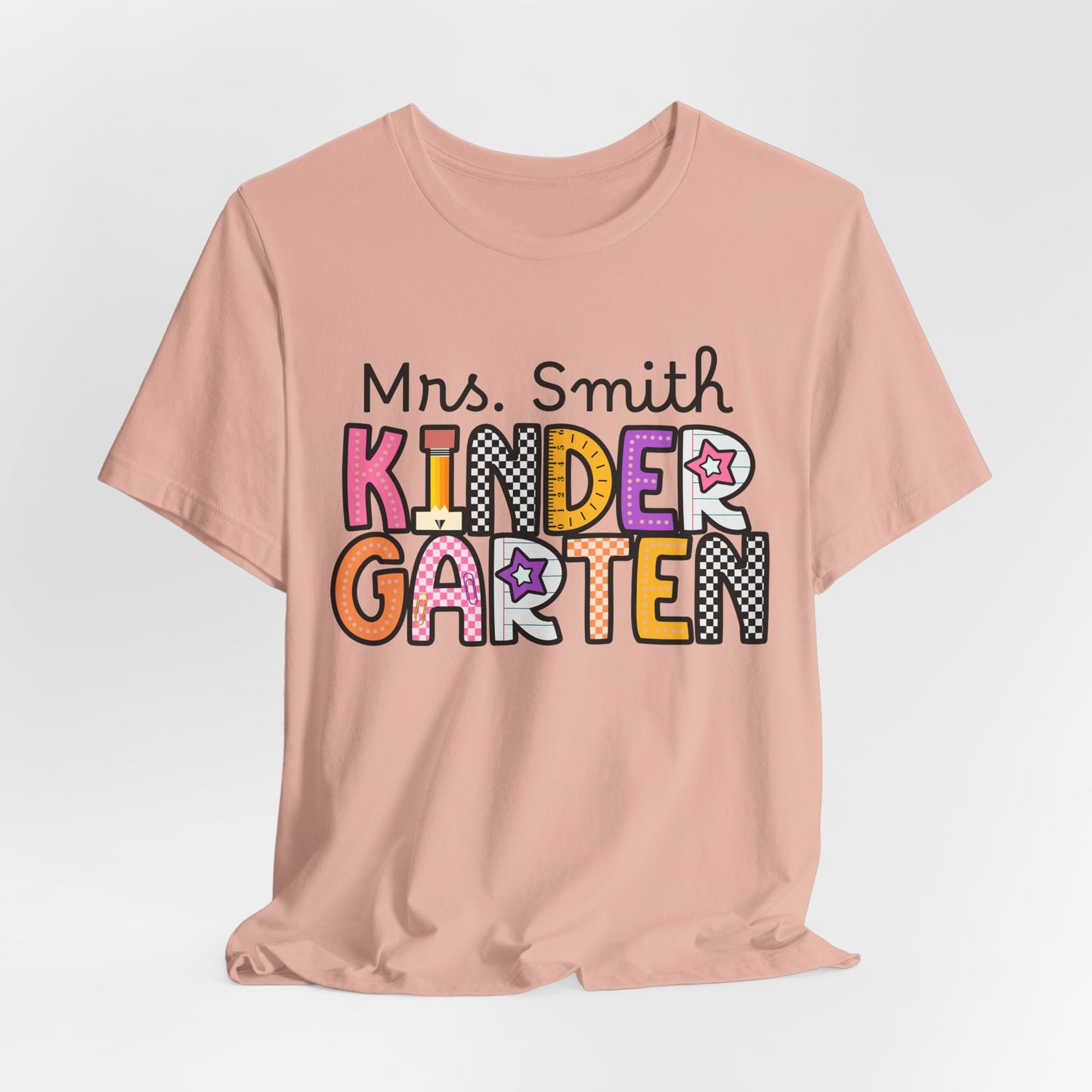 Personalized Colorful Kindergarten Teacher Graphic Tee