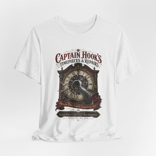 Captain Hook's Timepieces & Repairs Tee — Vintage Nautical Clock Pirate Shirt