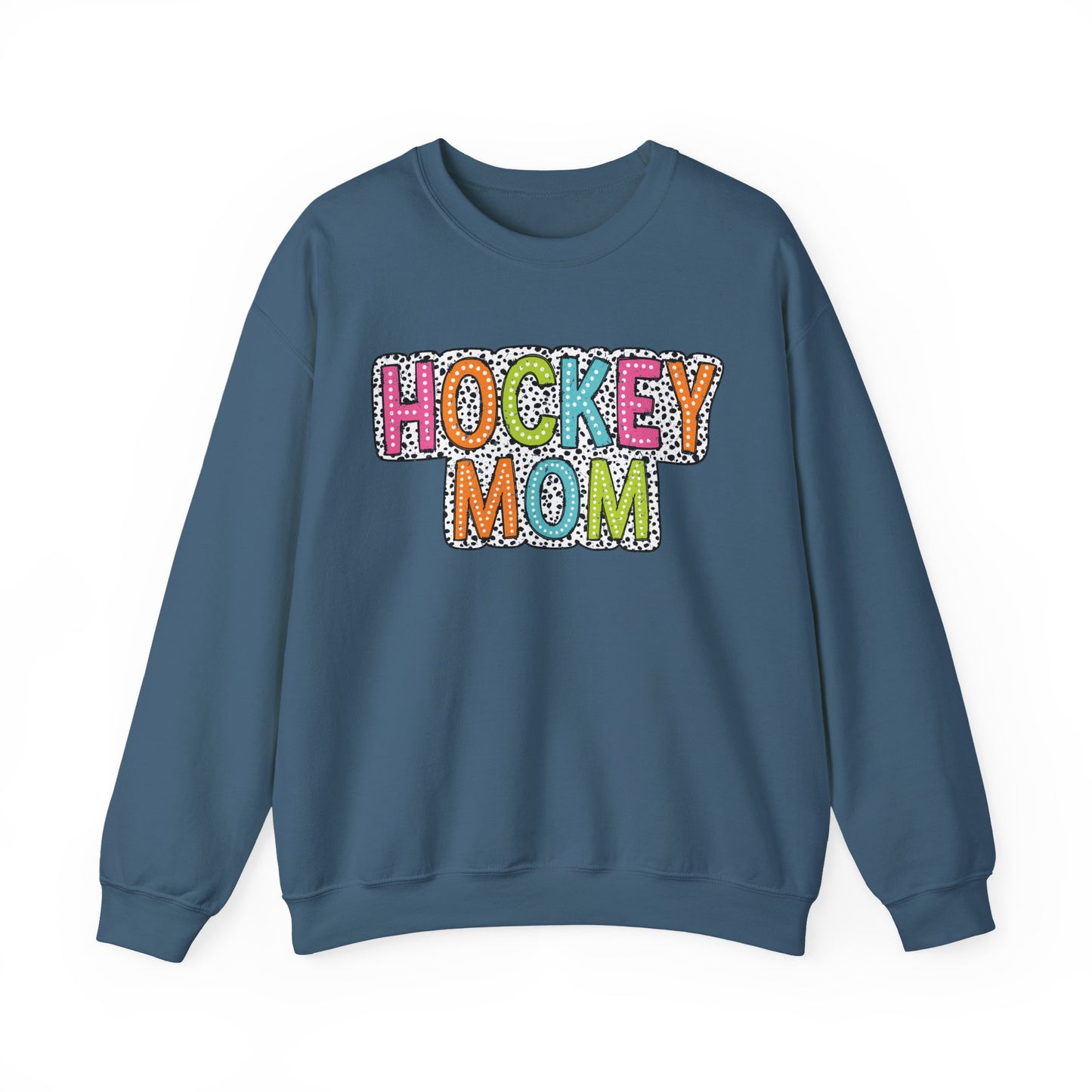 Colorful Dalmation Print Hockey Mom Crewneck Sweatshirt