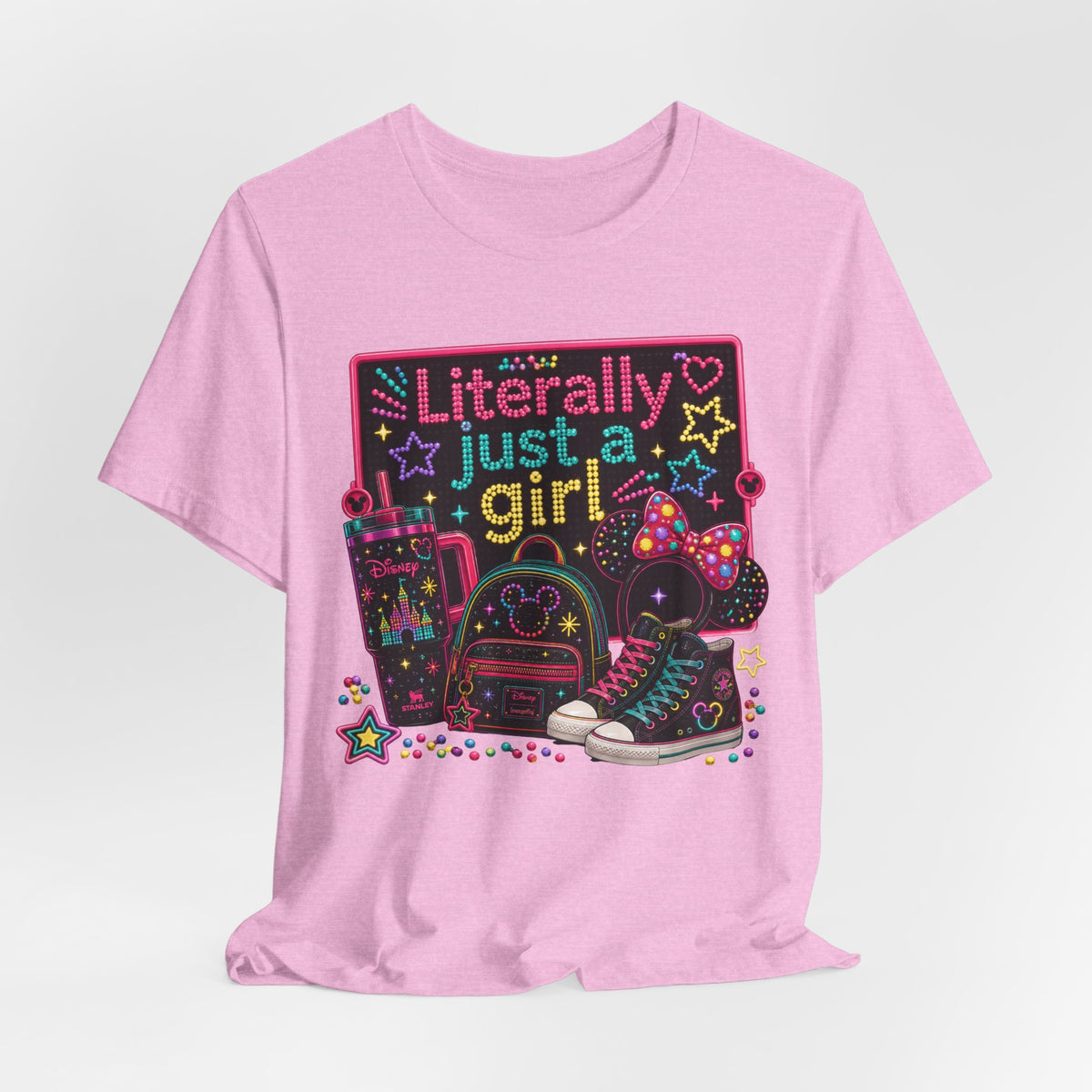 Literally Just a Girl Graphic Tee — Cute Neon Back-to-School Shirt