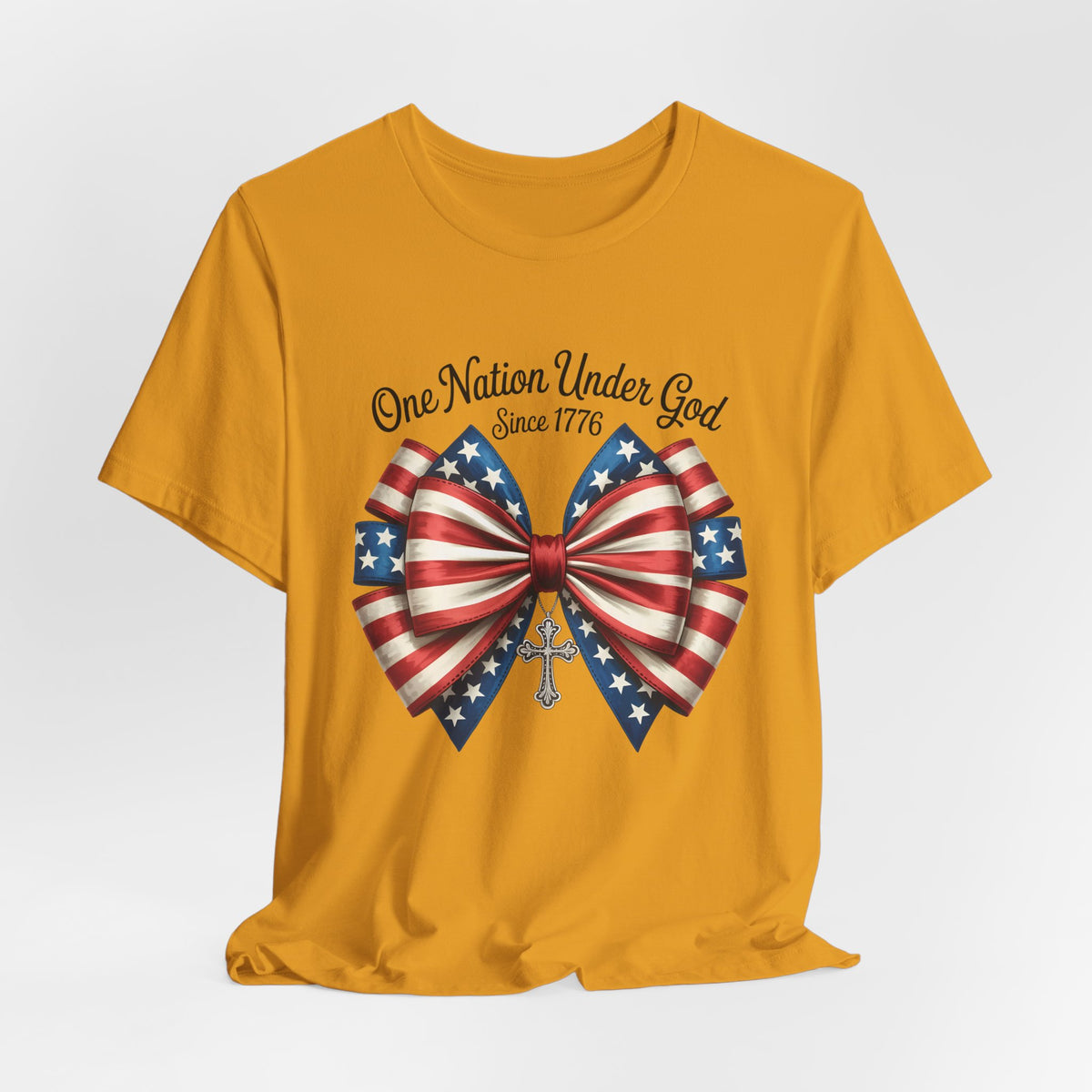 One Nation Under God Patriotic T-shirt with Bow Design