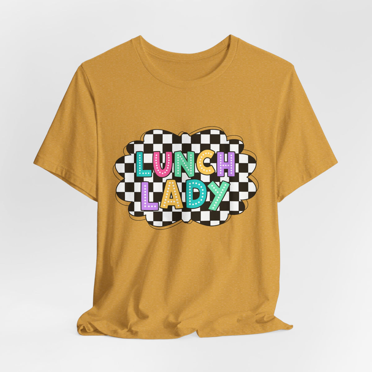 Lunch Lady T-Shirt — Retro Checkerboard Graphic Tee for School Staff & Cafeteria Heroes