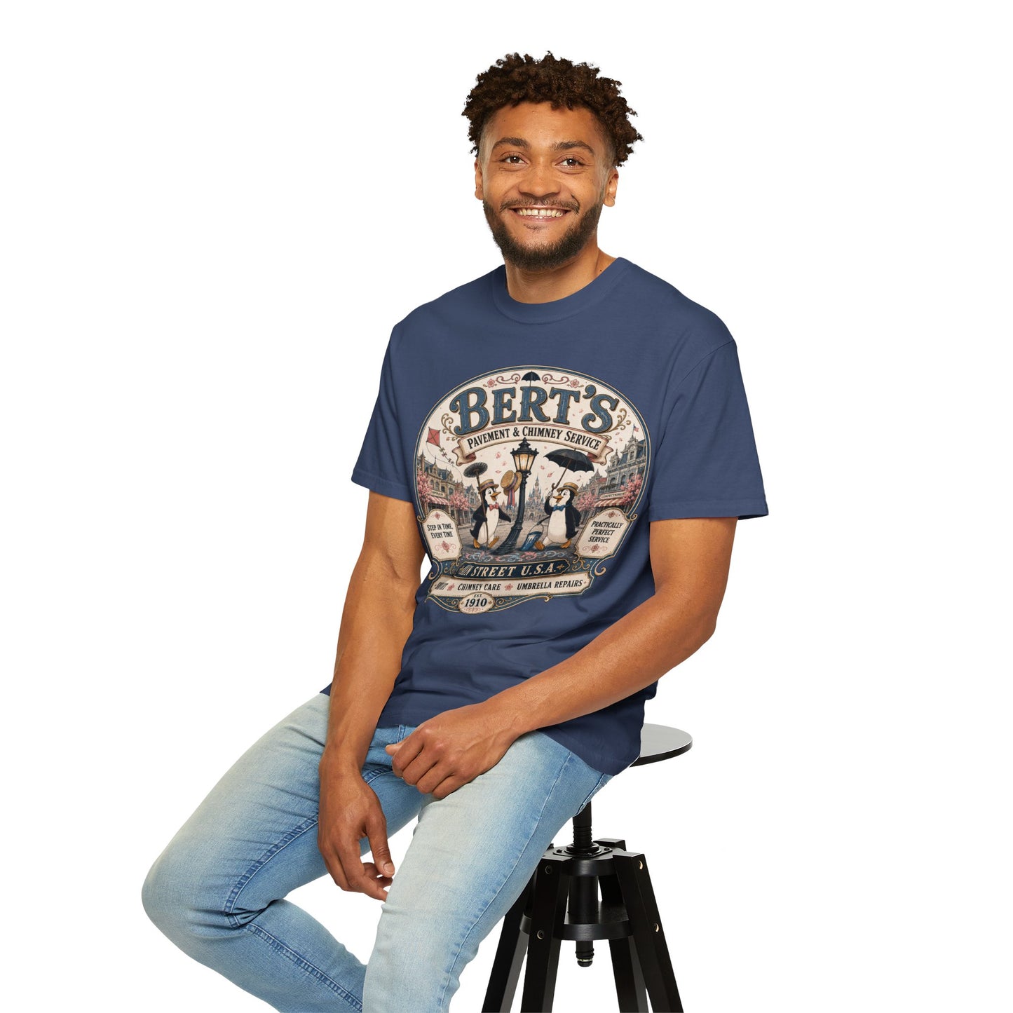 Vintage 'Bert's Pavement & Chimney Service' Graphic T-Shirt — Main Street USA Retro Tee