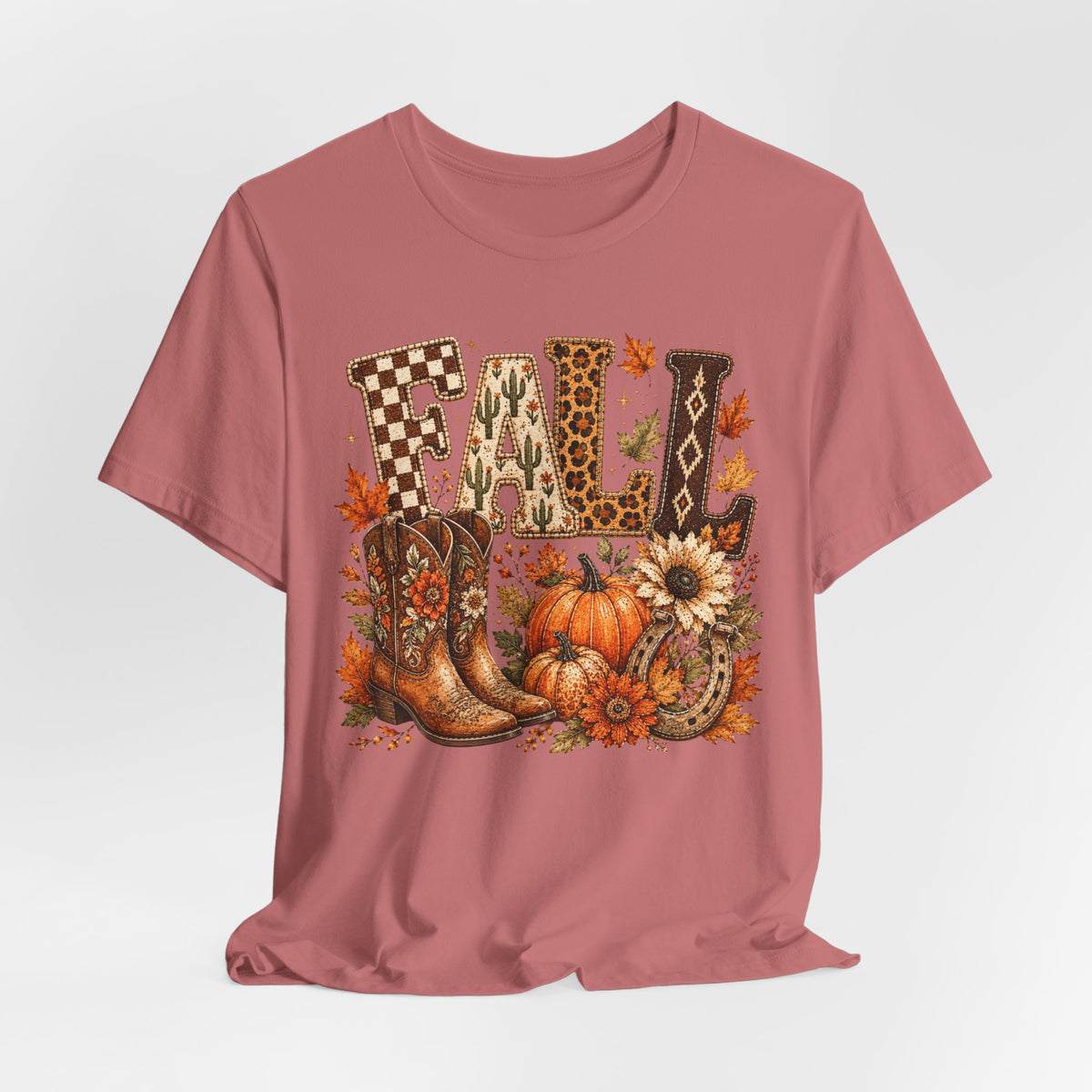 Fall Y’all T-Shirt — Cowboy Boots, Pumpkins & Sunflower Autumn Tee