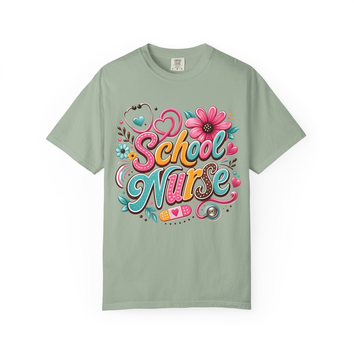 School Nurse T-Shirt — Cute Floral Stethoscope Design