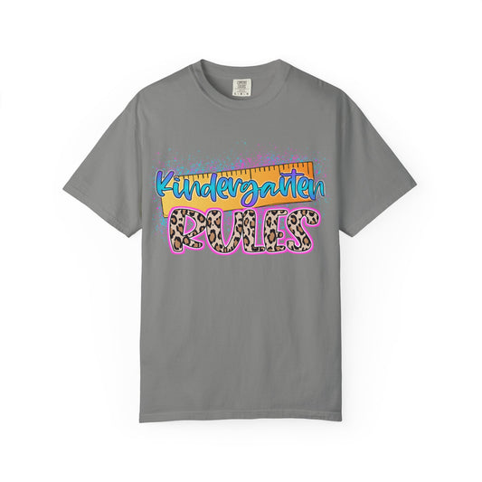 Kindergarten Rules T-Shirt, Fun Preschool Shirt, Unisex Garment-Dyed Tee, Back to School Top, Teacher Gift