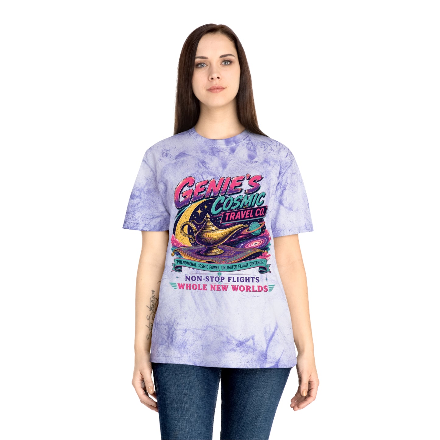 Genie’s Cosmic Travel Co. T‑Shirt — Retro Space Lamp Graphic