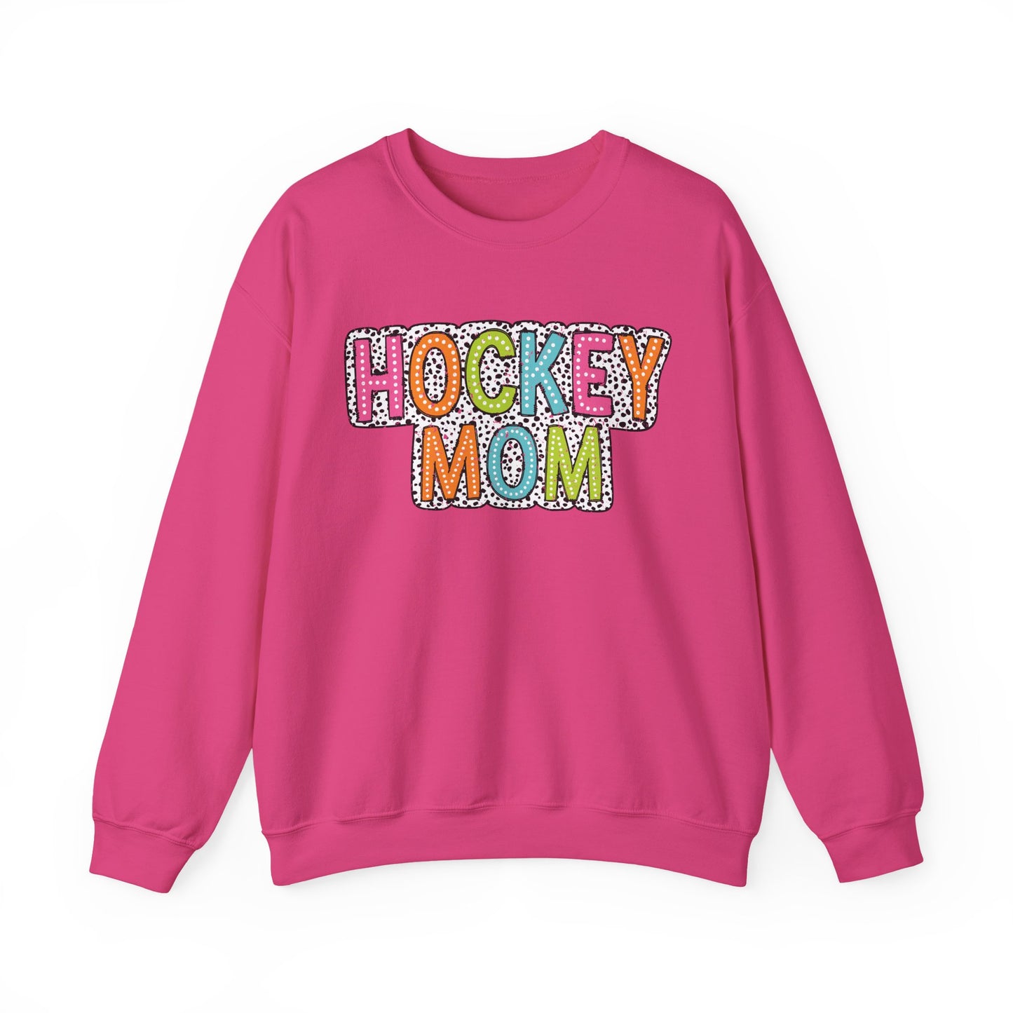 Colorful Dalmation Print Hockey Mom Crewneck Sweatshirt