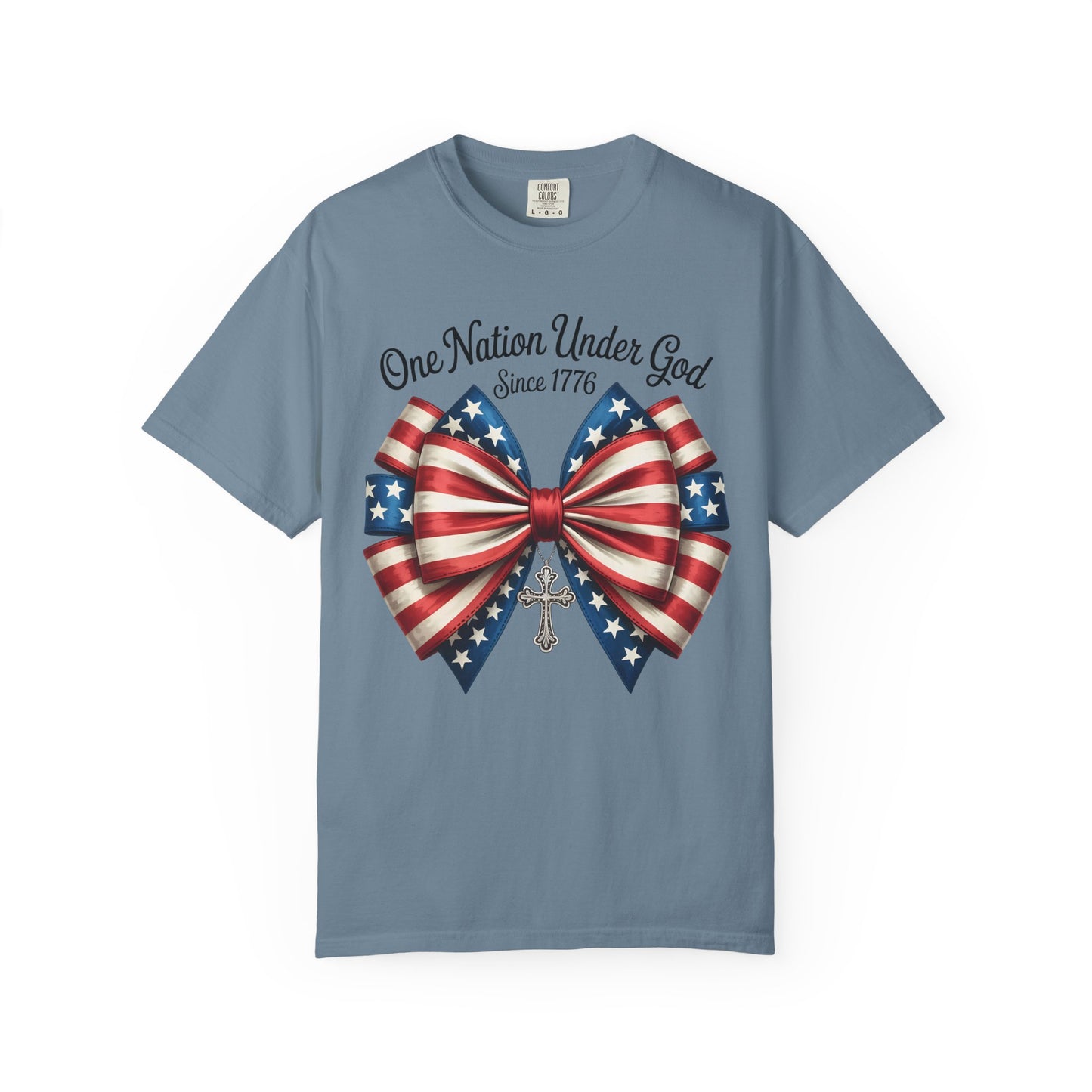 One Nation Under God Patriotic T-shirt with Bow Design