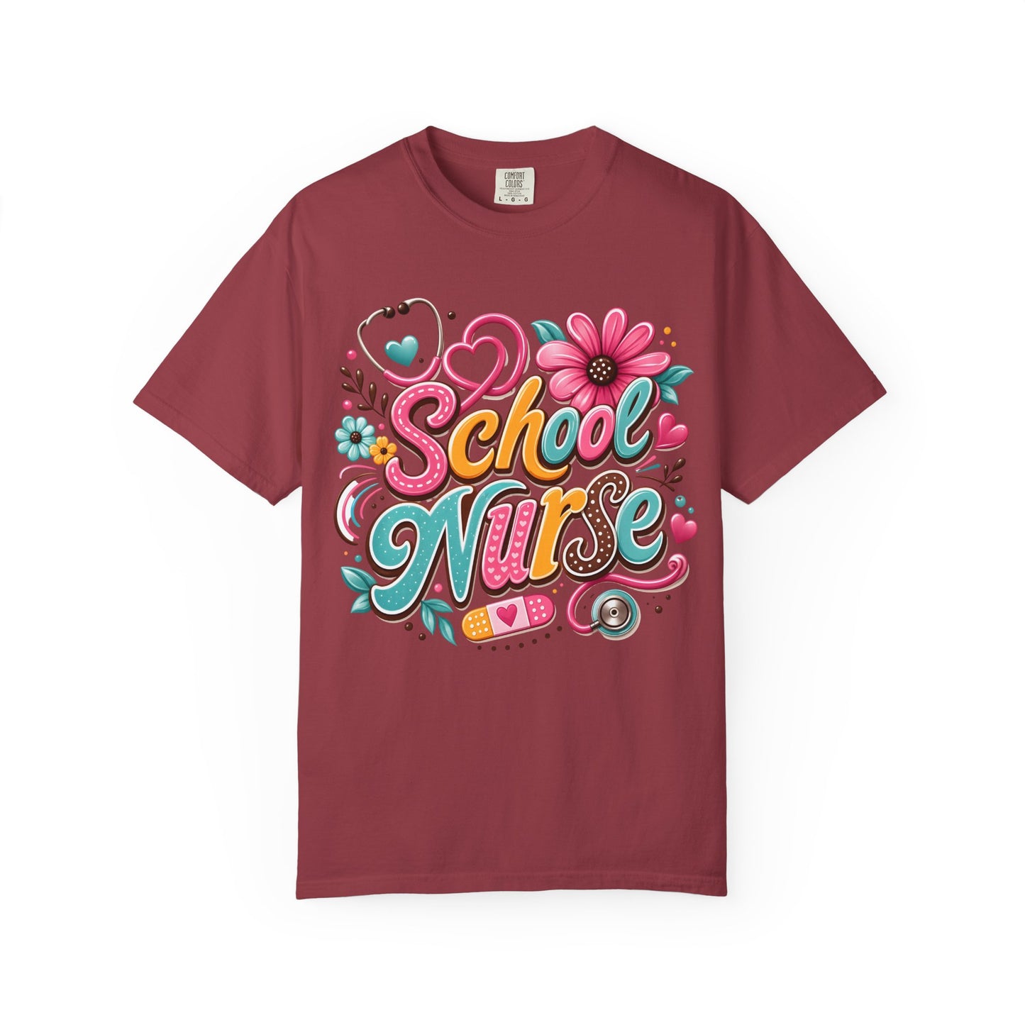 School Nurse T-Shirt — Cute Floral Stethoscope Design