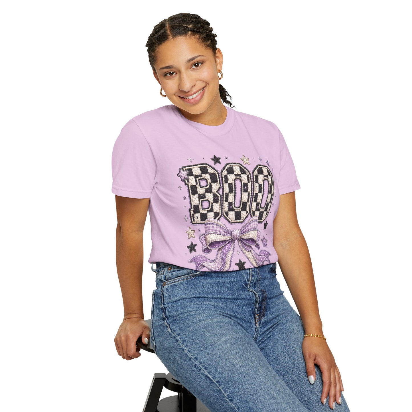 Boo Checkerboard Bow Halloween Graphic Tee