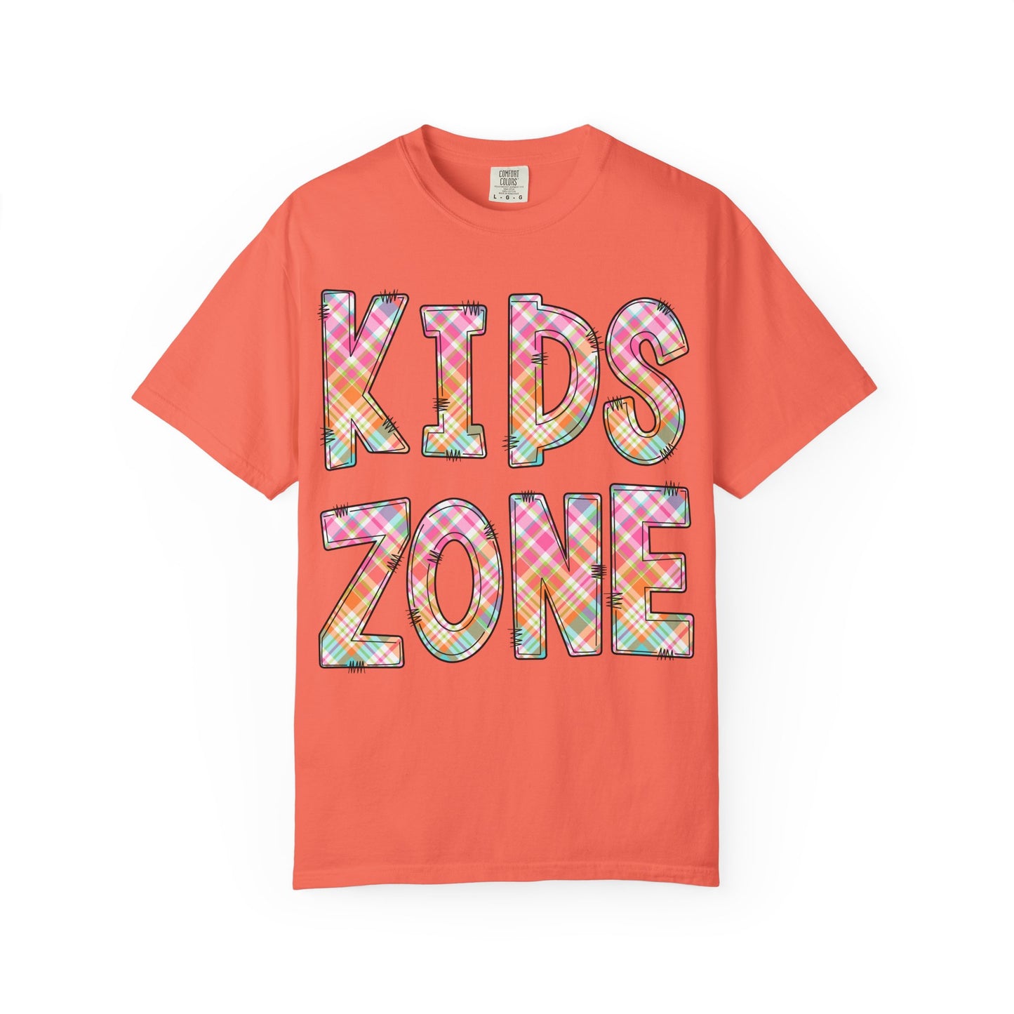 Kids Zone Daycare Comfort Colors Tee - Spring Pastels Plaid