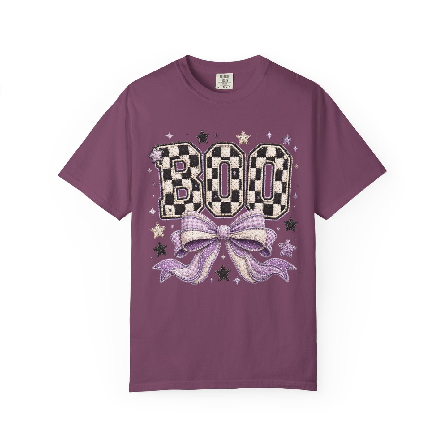 Boo Checkerboard Bow Halloween Graphic Tee