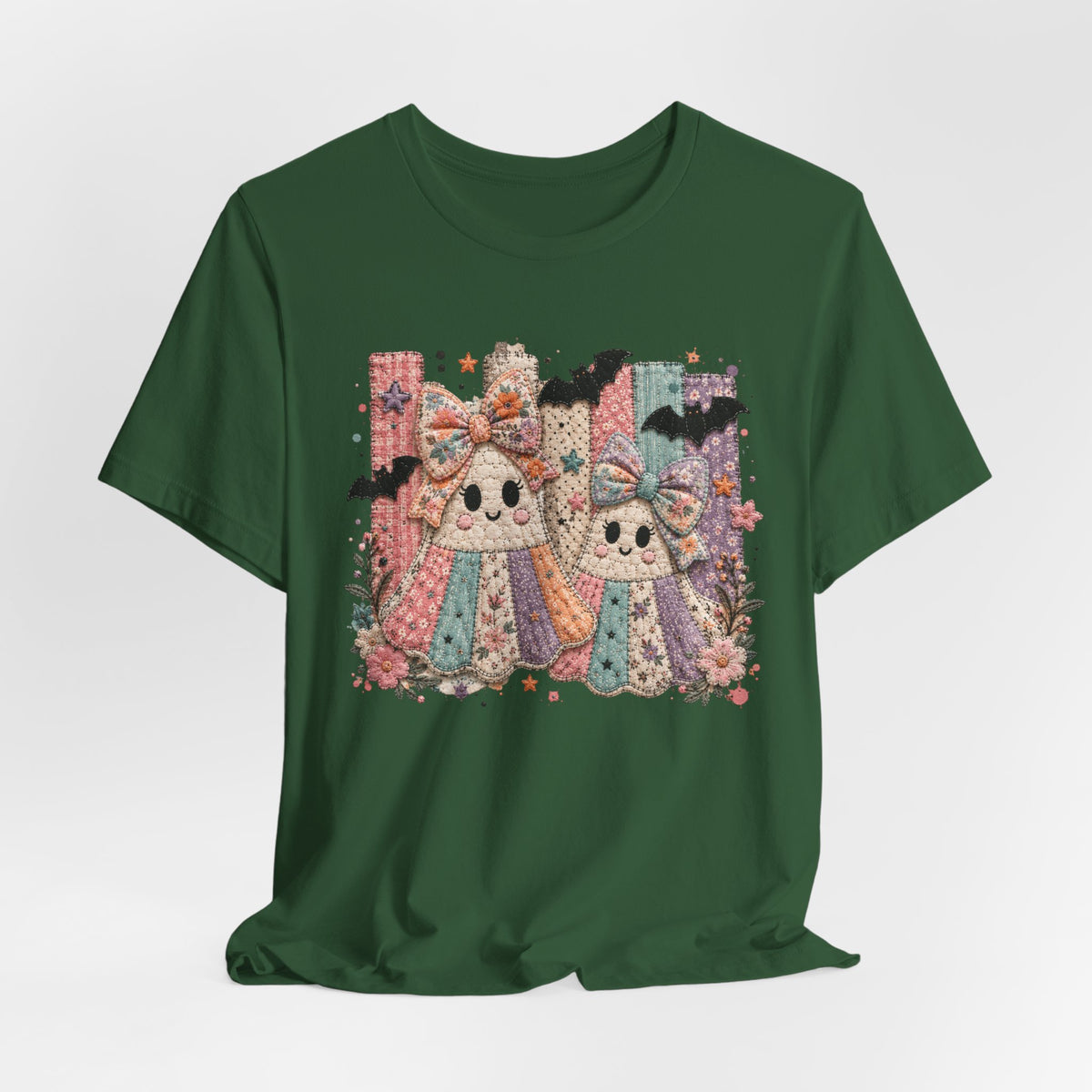 Quilted Cute Ghost Sisters Halloween T-Shirt
