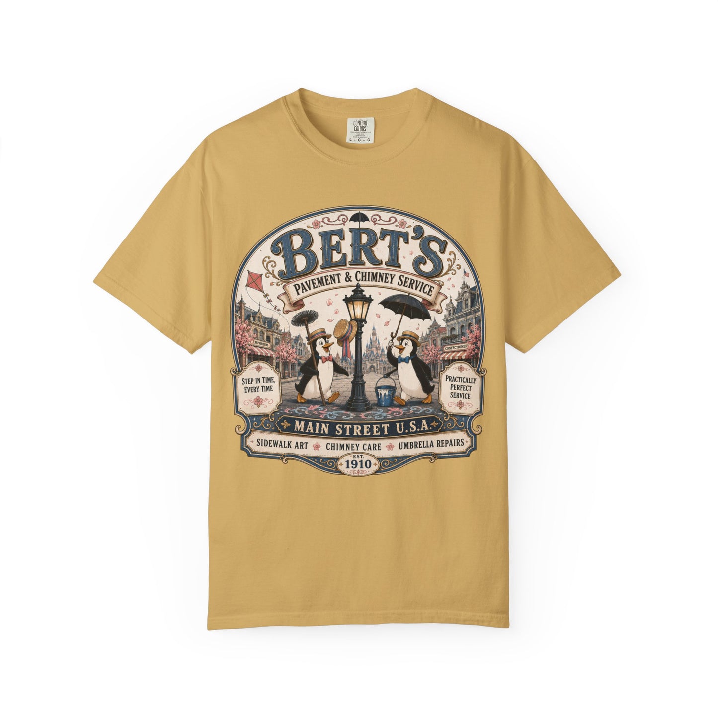 Vintage 'Bert's Pavement & Chimney Service' Graphic T-Shirt — Main Street USA Retro Tee