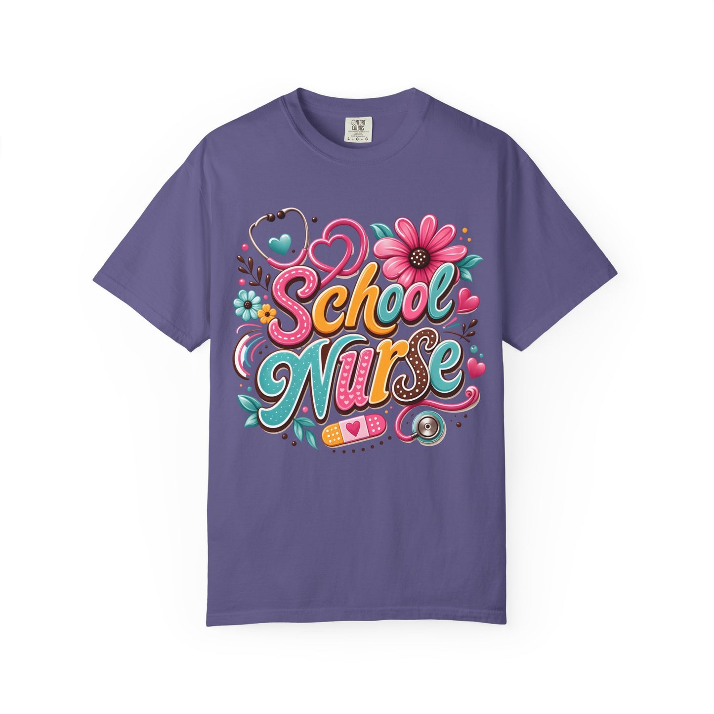 School Nurse T-Shirt — Cute Floral Stethoscope Design