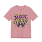 Mardi Gras Tee — Festive Purple, Green & Gold Carnival Shirt with Mask Bow