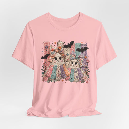 Quilted Cute Ghost Sisters Halloween T-Shirt