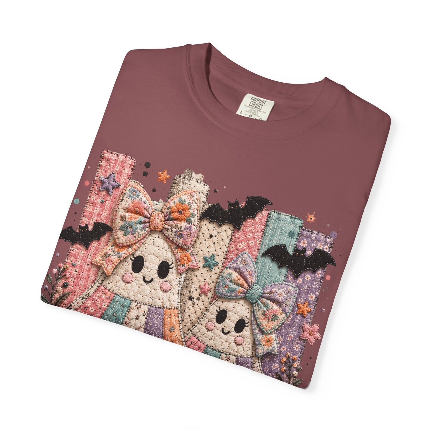 Quilted Cute Ghost Sisters Halloween T-Shirt