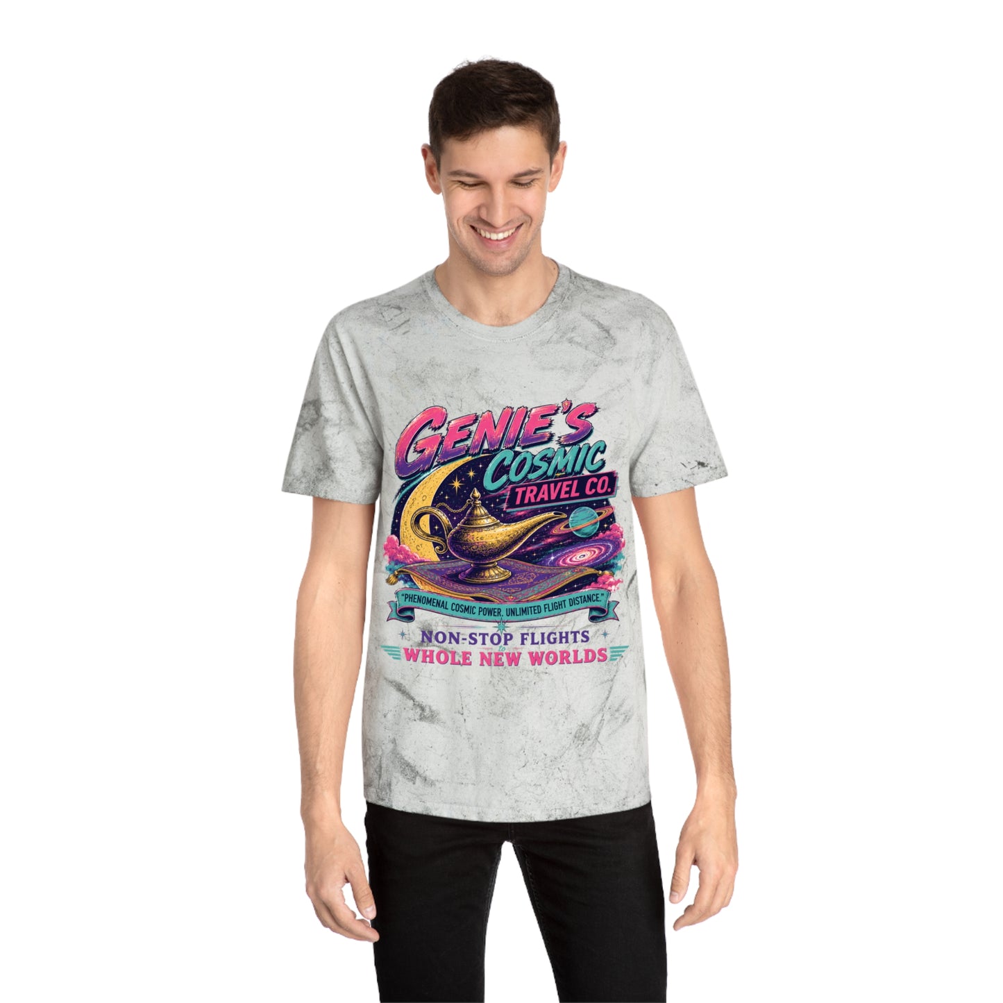 Genie’s Cosmic Travel Co. T‑Shirt — Retro Space Lamp Graphic