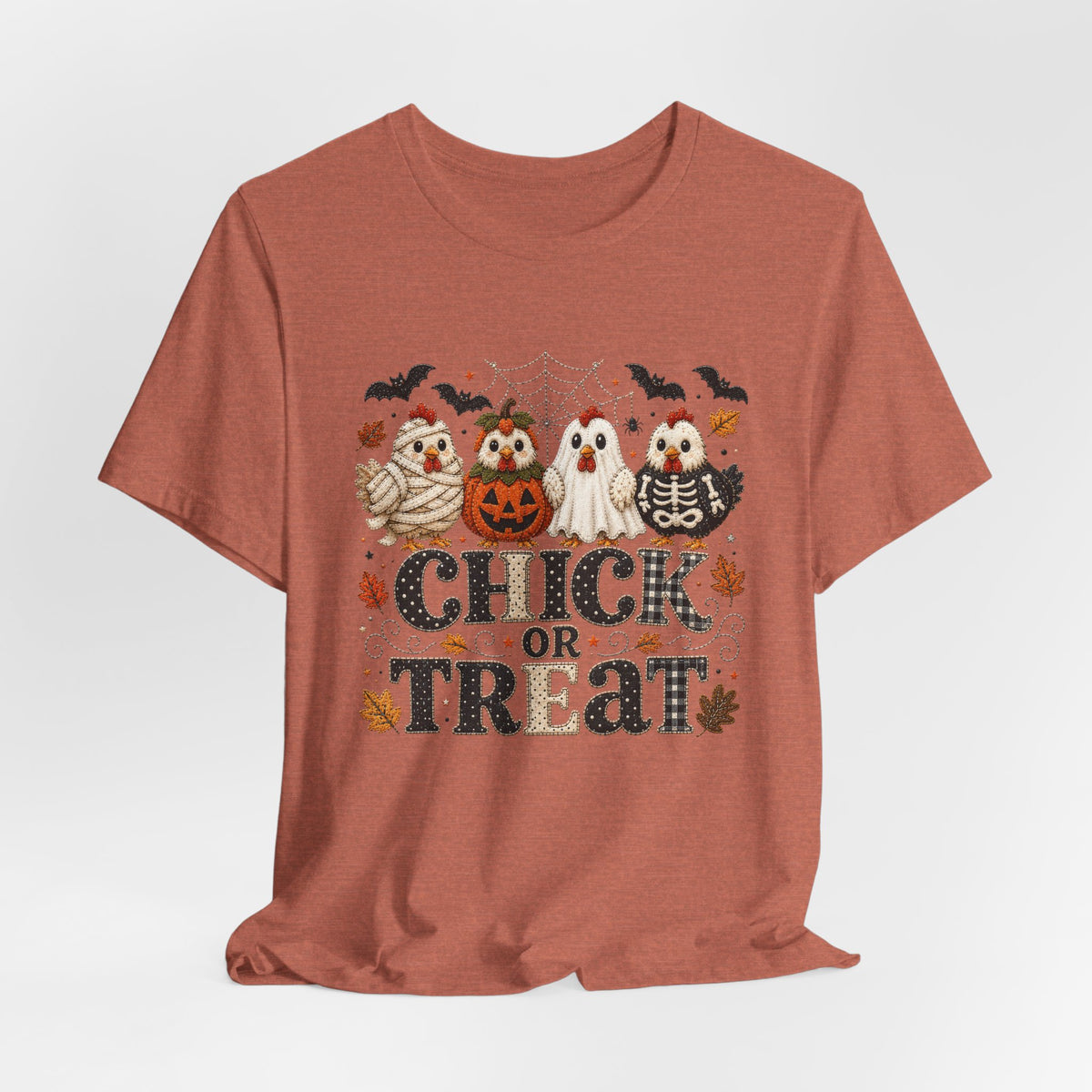Faux Quilted Halloween Chick or Treat T‑Shirt
