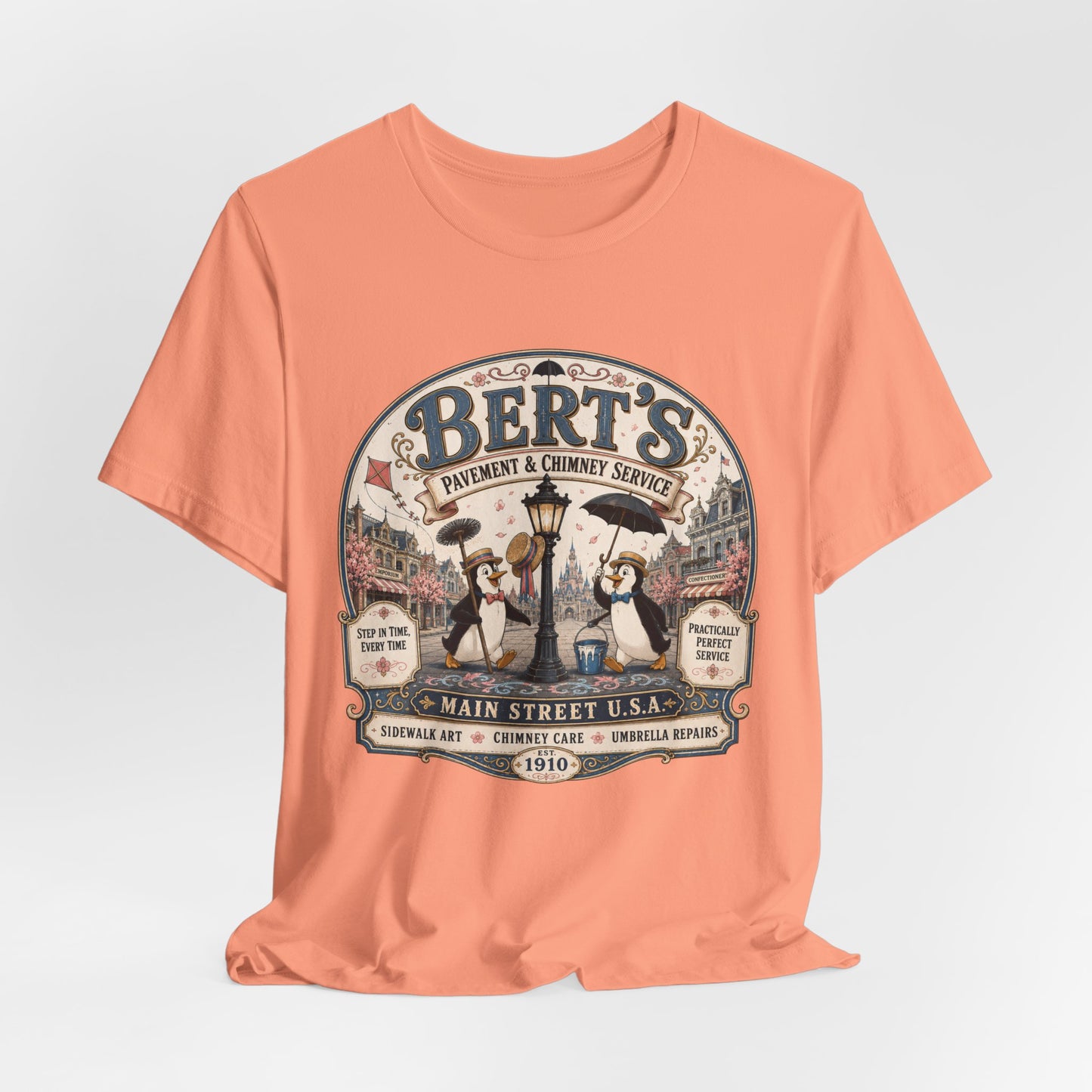 Vintage 'Bert's Pavement & Chimney Service' Graphic T-Shirt — Main Street USA Retro Tee