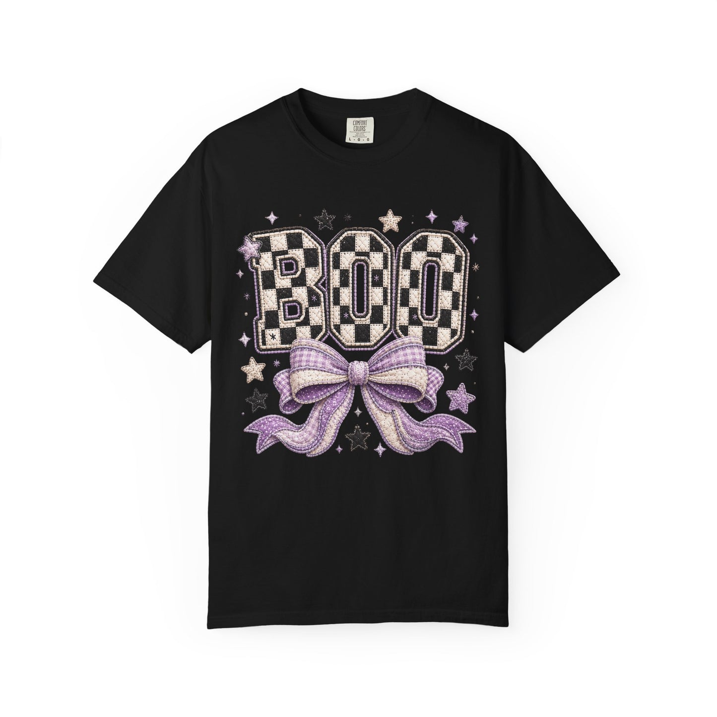 Boo Checkerboard Bow Halloween Graphic Tee