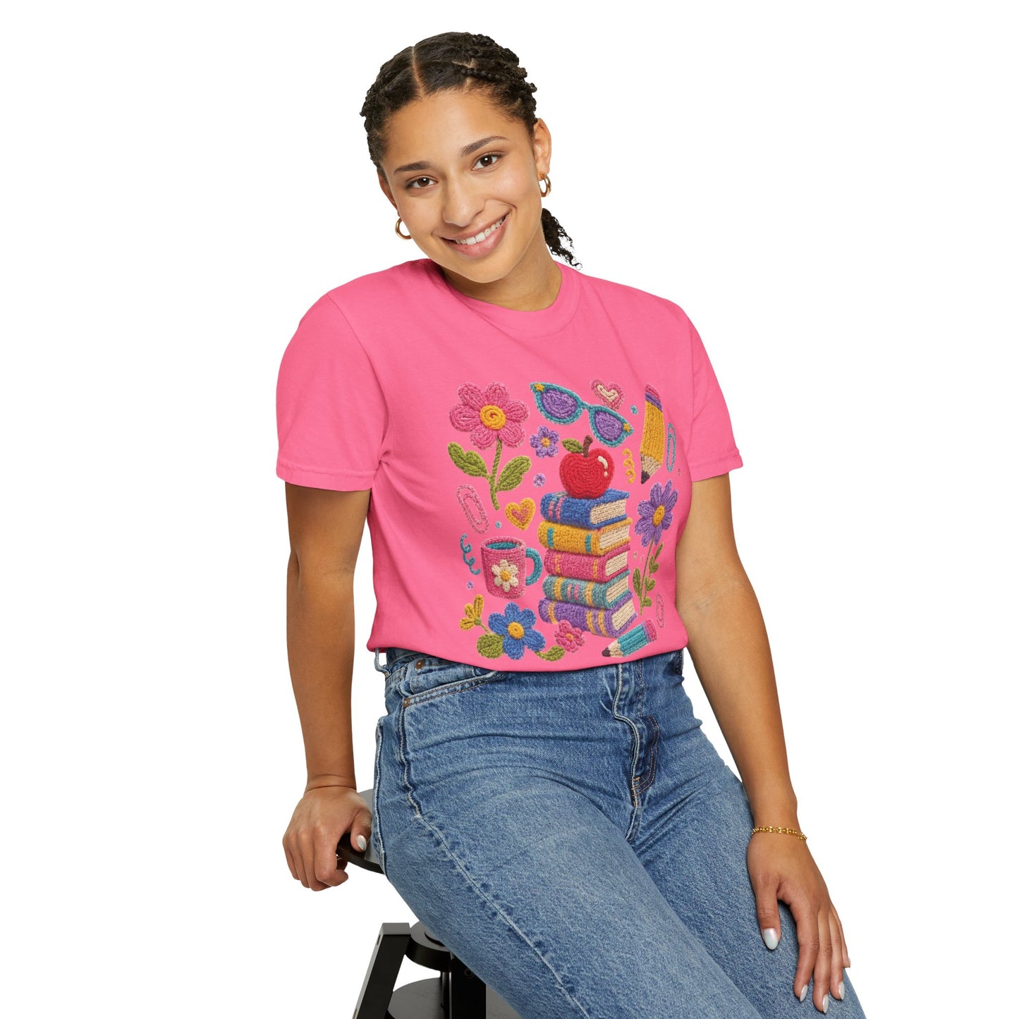Cute Floral Faux-Yard School Supplies Graphic Tee