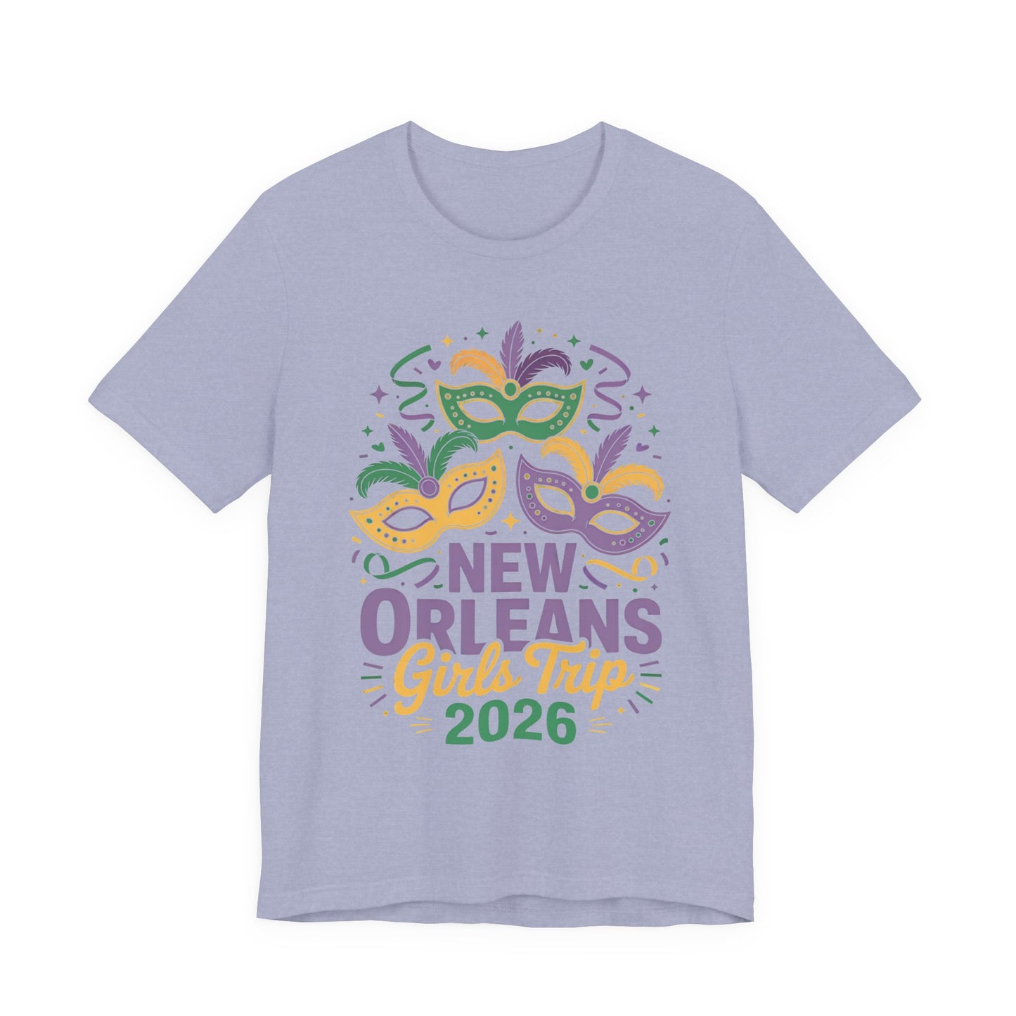 New Orleans Girl Trip 2026 T-Shirt — Mardi Gras Masks Bachelorette Tee