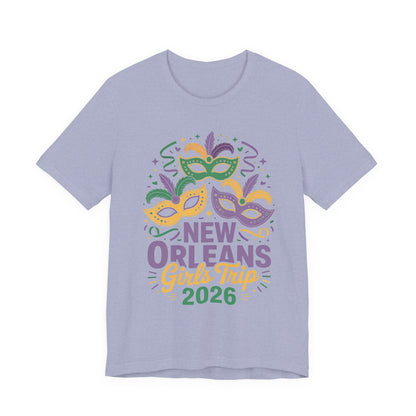 New Orleans Girl Trip 2026 T-Shirt — Mardi Gras Masks Bachelorette Tee