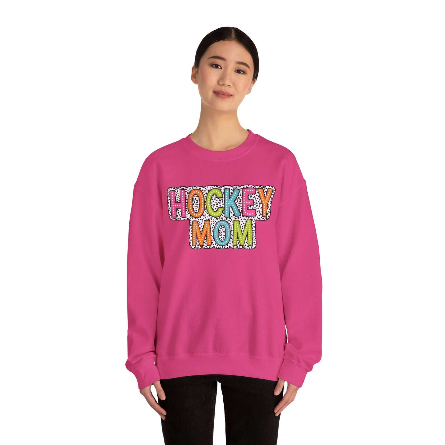 Colorful Dalmation Print Hockey Mom Crewneck Sweatshirt