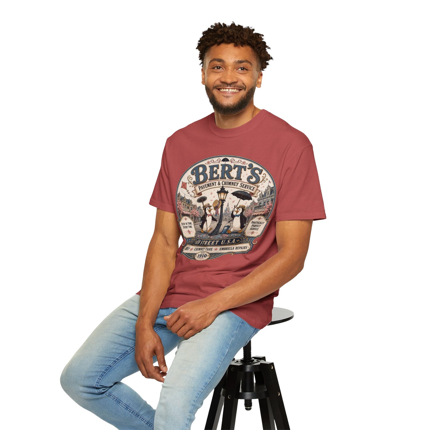 Vintage 'Bert's Pavement & Chimney Service' Graphic T-Shirt — Main Street USA Retro Tee