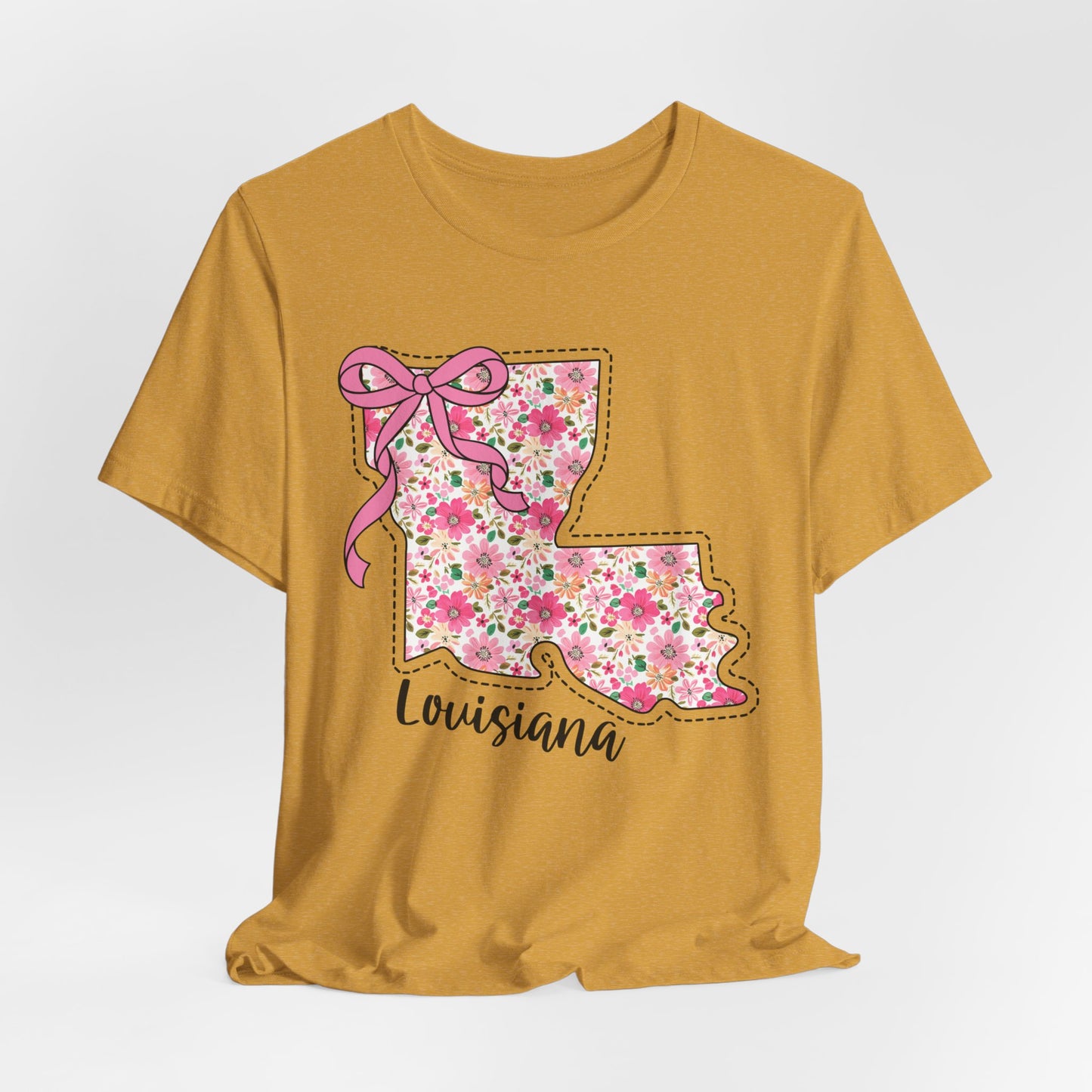 Louisiana Floral State Tee — Pink Bow & Script