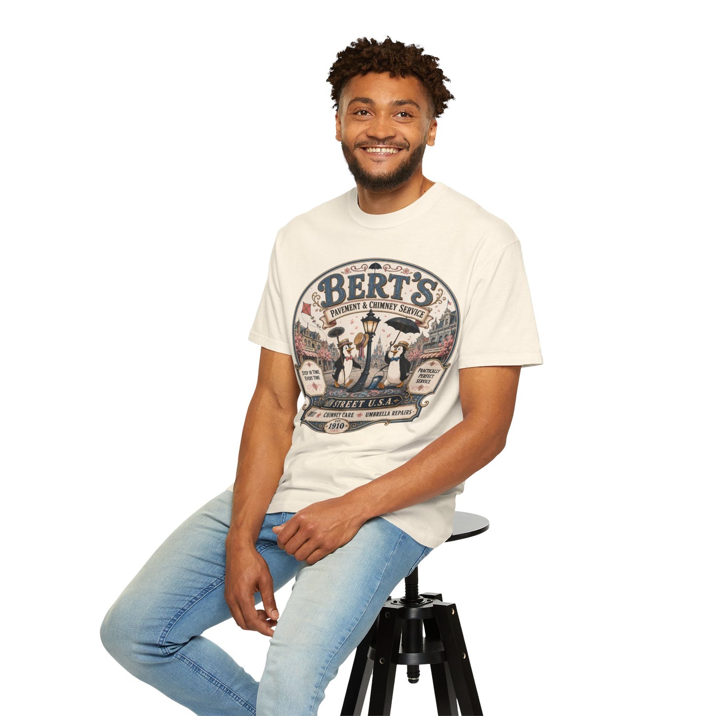 Vintage 'Bert's Pavement & Chimney Service' Graphic T-Shirt — Main Street USA Retro Tee