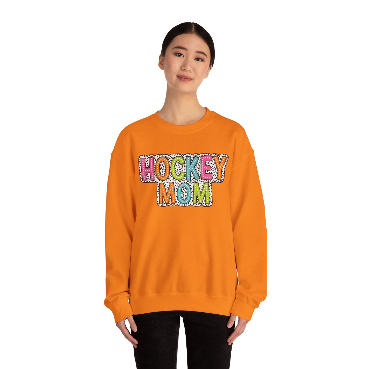 Colorful Dalmation Print Hockey Mom Crewneck Sweatshirt