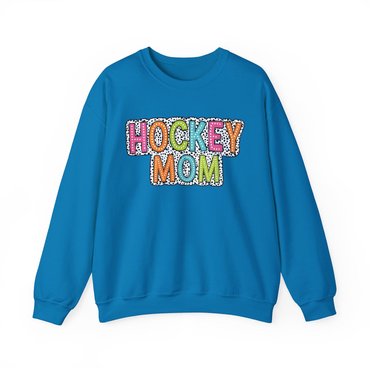 Colorful Dalmation Print Hockey Mom Crewneck Sweatshirt