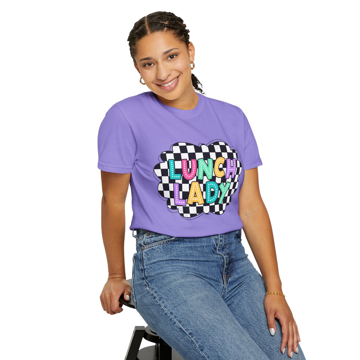 Lunch Lady T-Shirt — Retro Checkerboard Graphic Tee for School Staff & Cafeteria Heroes