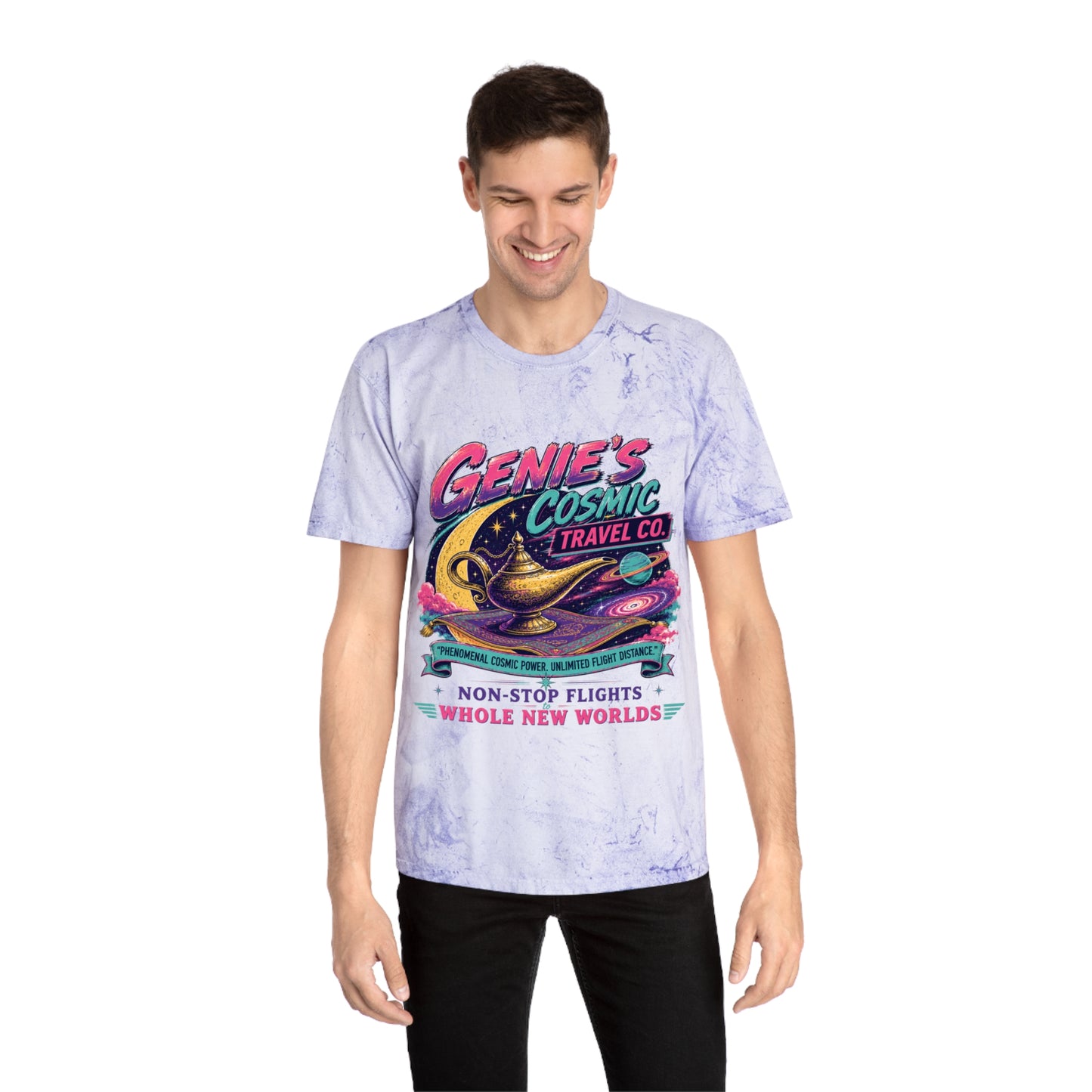 Genie’s Cosmic Travel Co. T‑Shirt — Retro Space Lamp Graphic