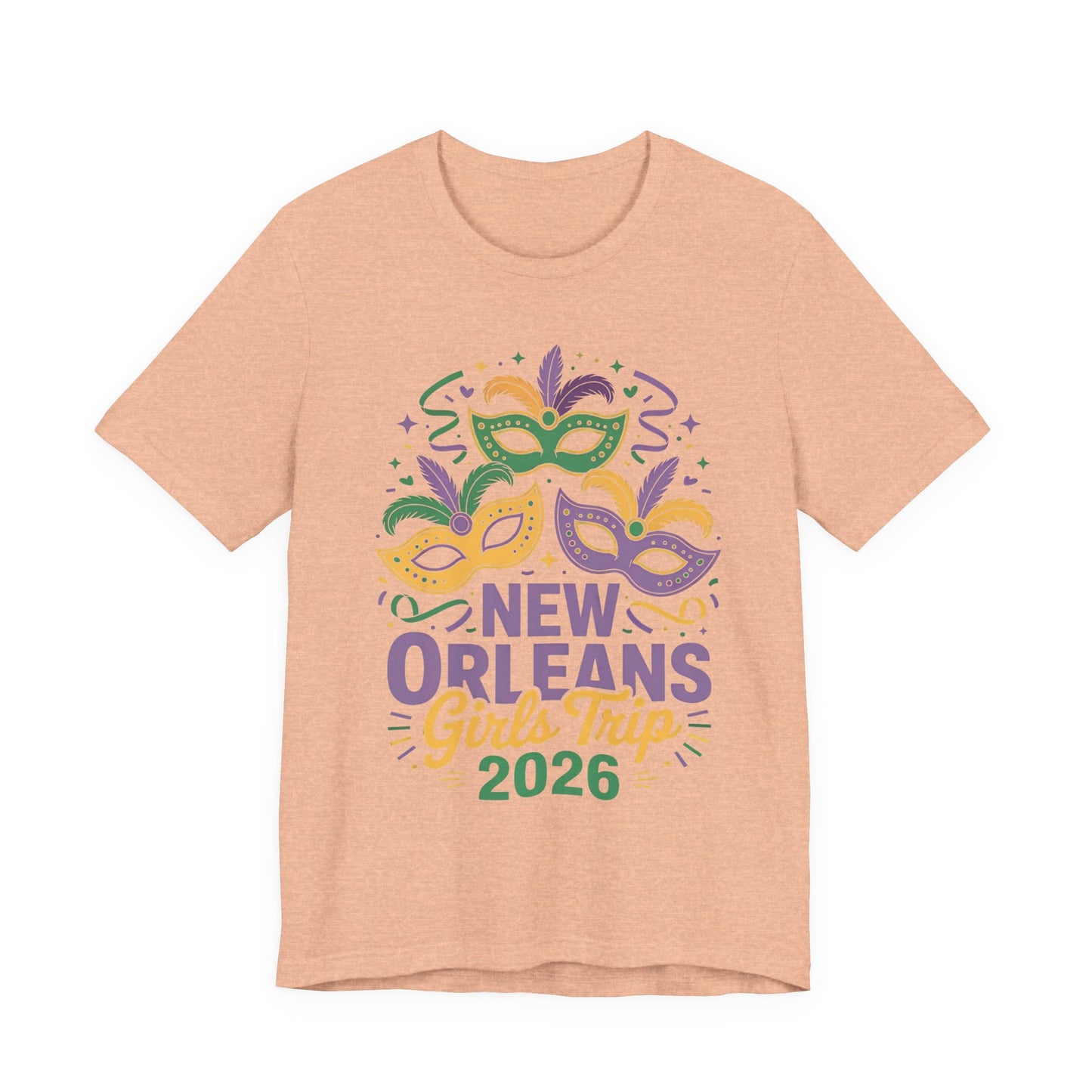 New Orleans Girl Trip 2026 T-Shirt — Mardi Gras Masks Bachelorette Tee