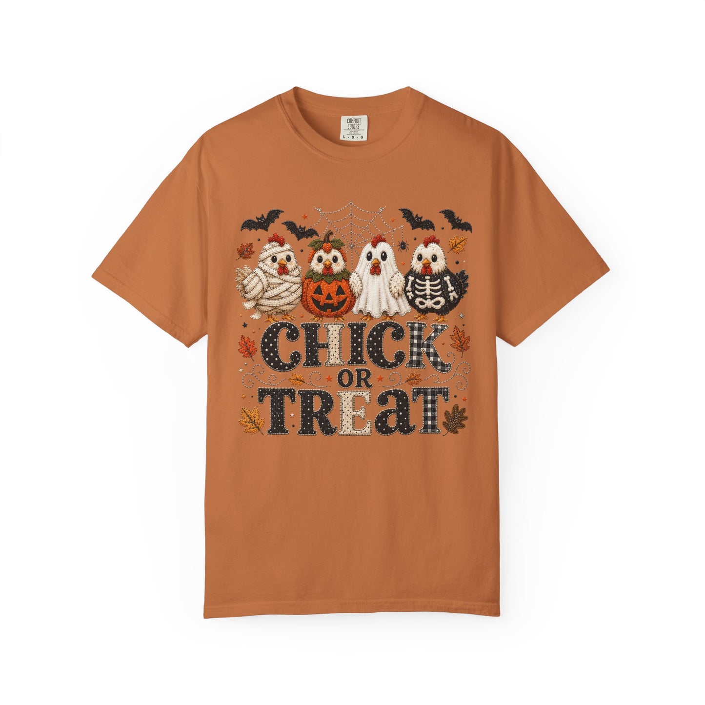 Faux Quilted Halloween Chick or Treat T‑Shirt