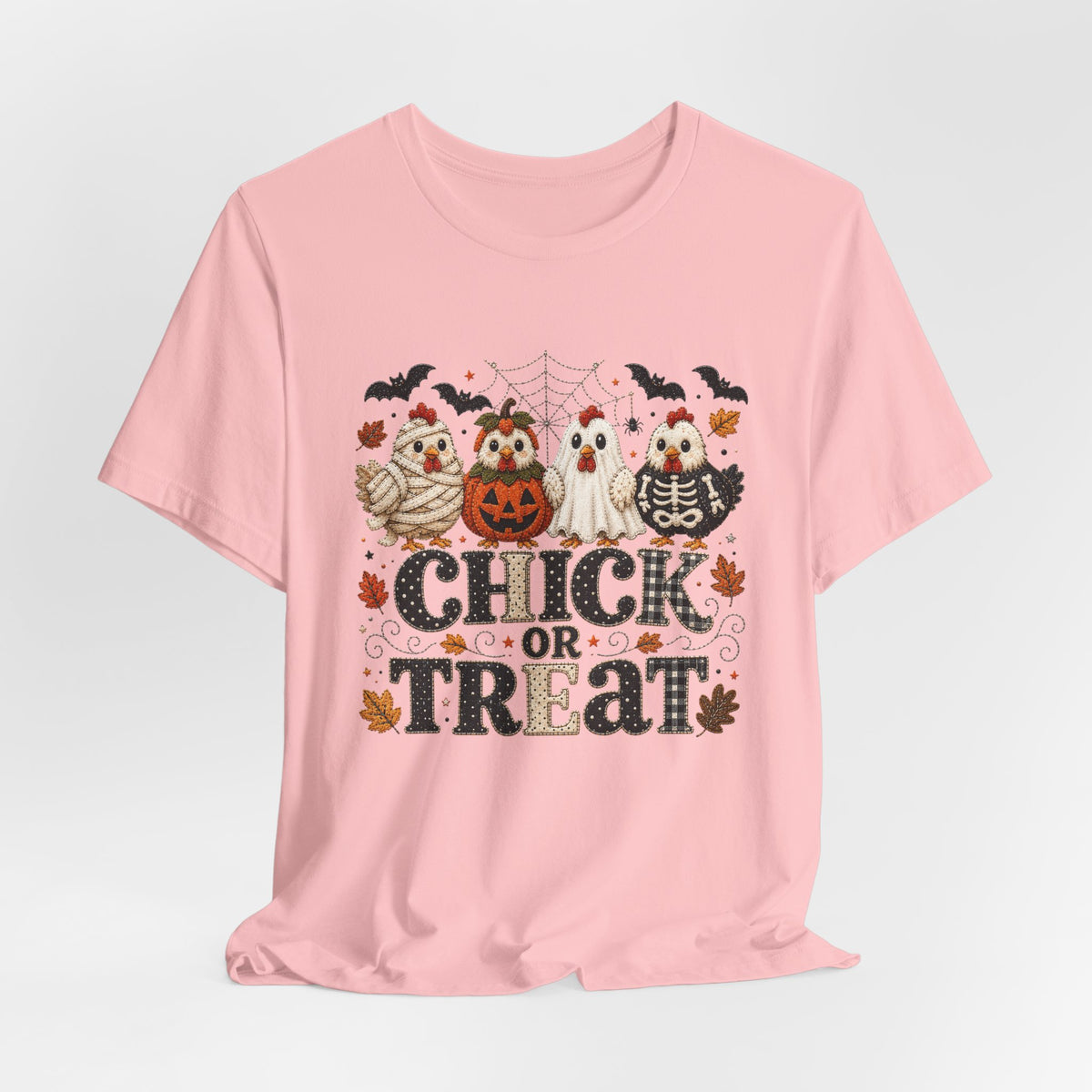 Faux Quilted Halloween Chick or Treat T‑Shirt
