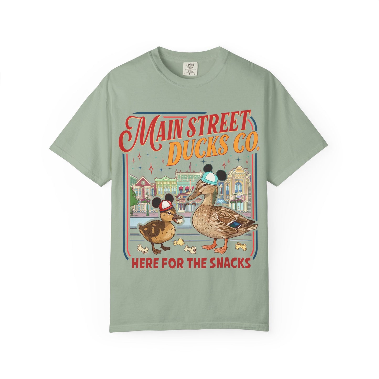 Main Street Ducks Co. T-Shirt — "Here for the Snacks" Vintage Duck Tee