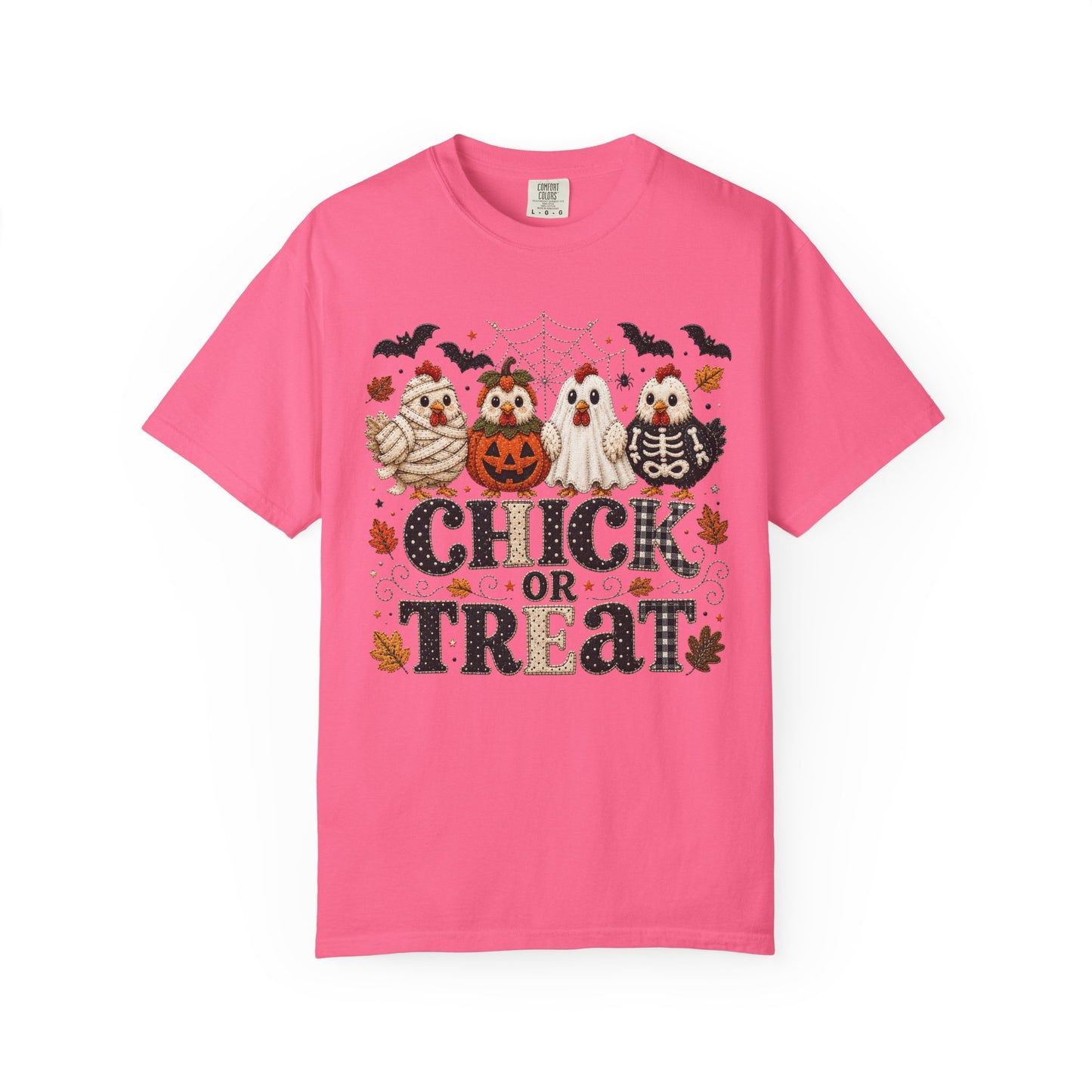 Faux Quilted Halloween Chick or Treat T‑Shirt