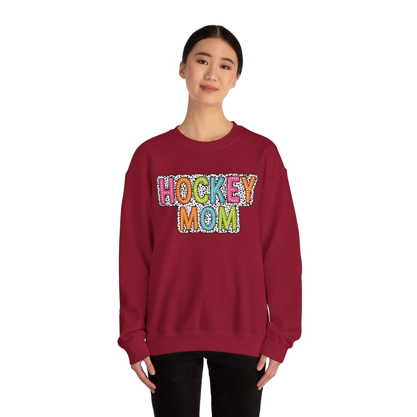 Colorful Dalmation Print Hockey Mom Crewneck Sweatshirt