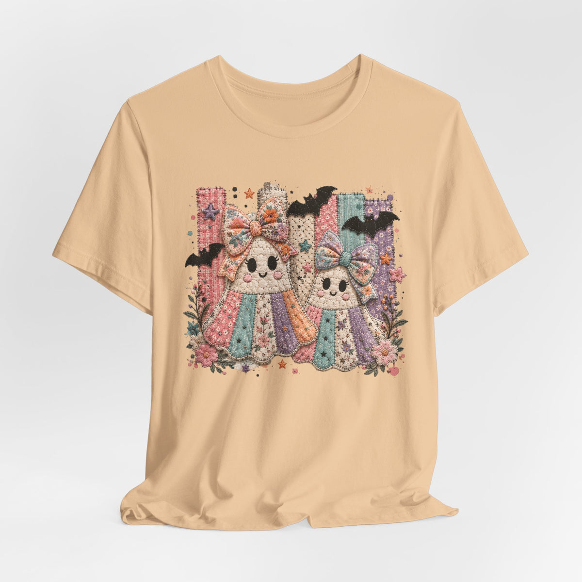 Quilted Cute Ghost Sisters Halloween T-Shirt