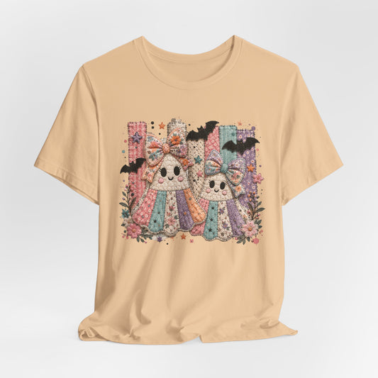 Quilted Cute Ghost Sisters Halloween T-Shirt