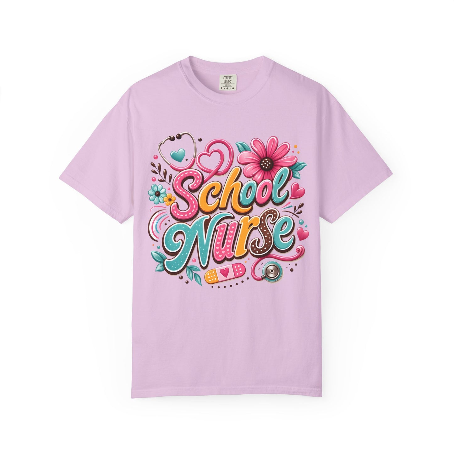 School Nurse T-Shirt — Cute Floral Stethoscope Design