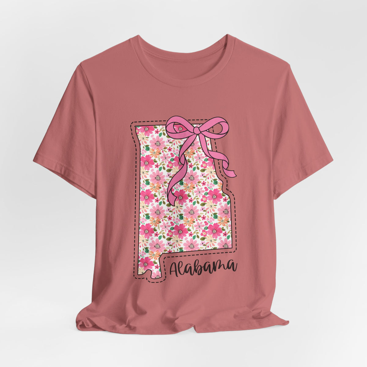 Alabama Floral State Tee — Pink Bow & Script