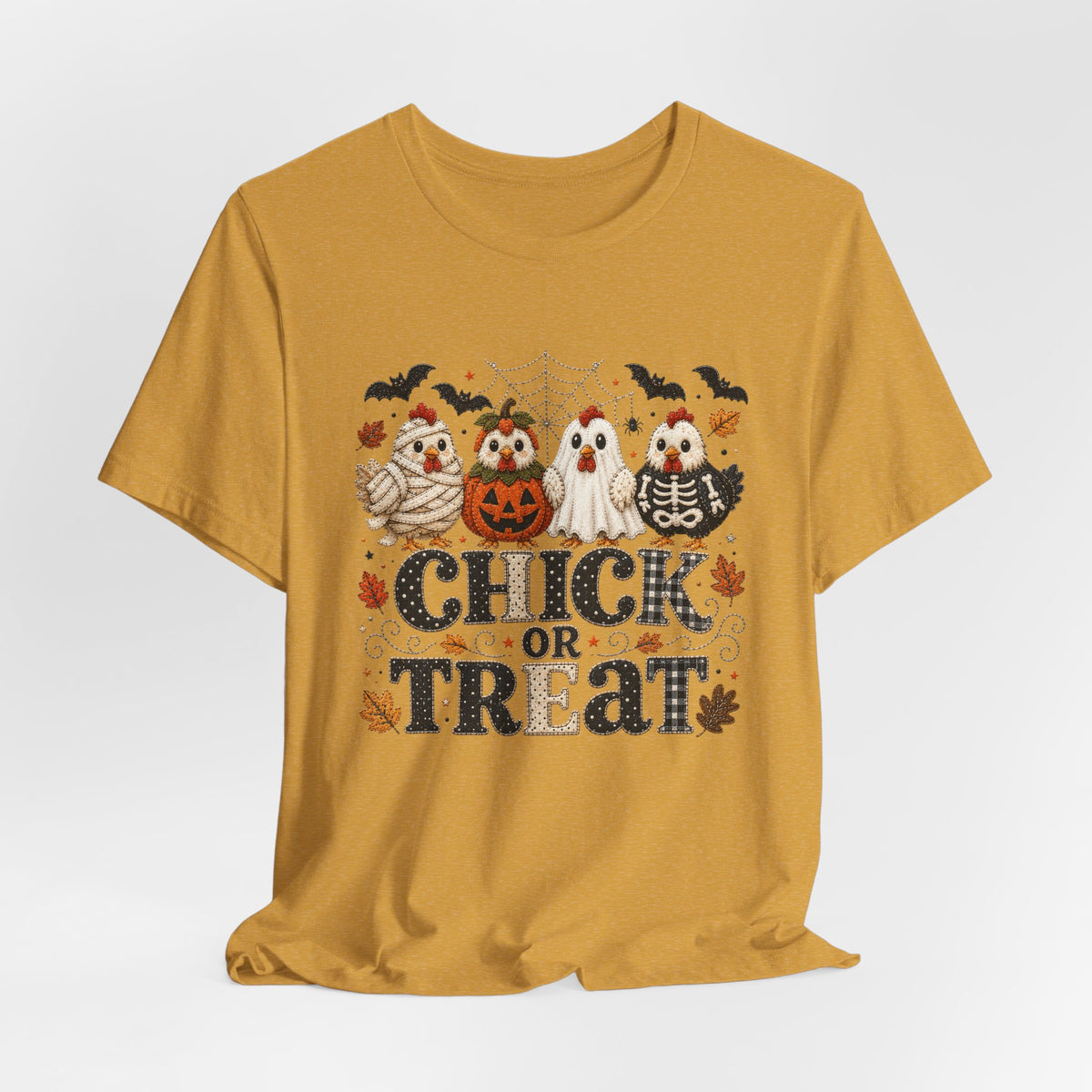 Faux Quilted Halloween Chick or Treat T‑Shirt