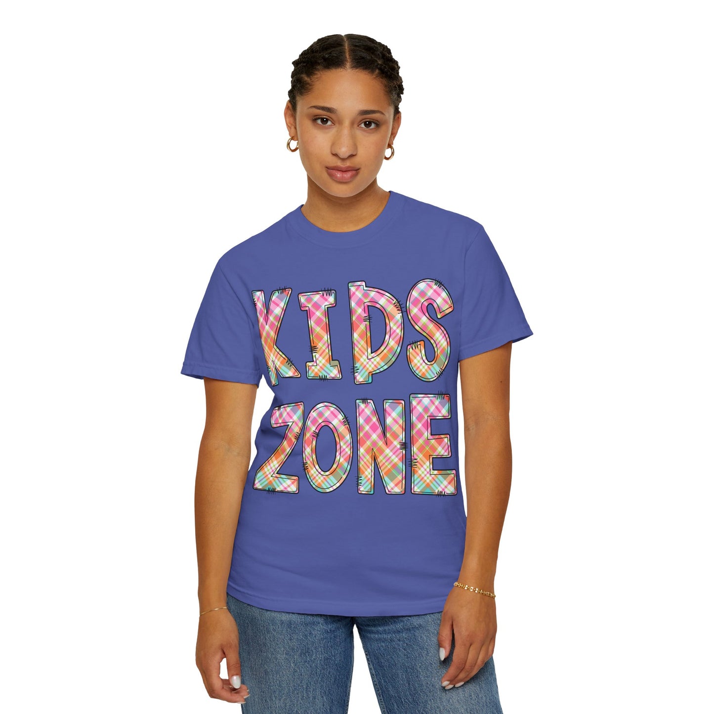 Kids Zone Daycare Comfort Colors Tee - Spring Pastels Plaid